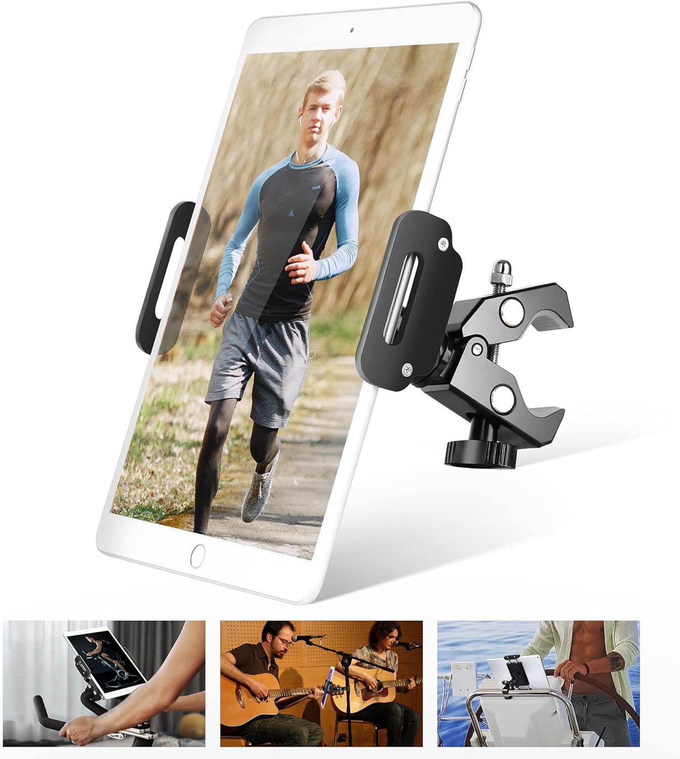 elitehood iPad Mount for Microphone Stand, iPad Holder for Exercise Bike or Mic Stand, Microphone Stand Tablet Holder Compatible with iPad Mini, iPad, iPad Air and More 4-12 in Tablet & Cell Phone