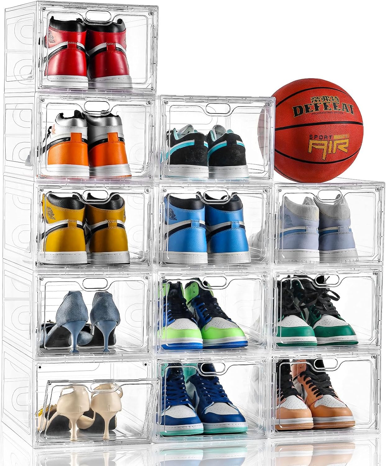 Shoe Boxes,Set of 12, Shoe Storage Boxes Clear Plastic Stackable For Closet, Sneaker Storage, Shoe Organizer with Magnetic Door, Fit up to US Size 12 for Men/Women(13.4x 9.8x 7.1)