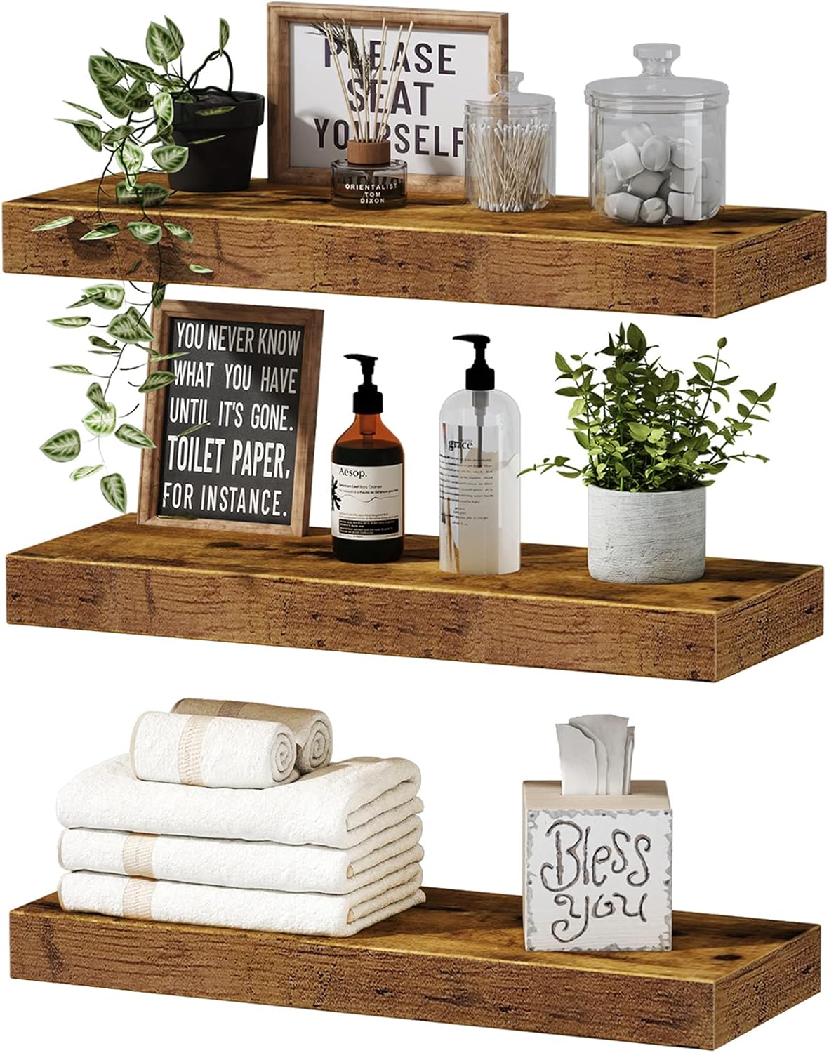 Adds a sophisticated look to any space while being a great storage space. Great for useful storage items, as well as decorative items. Love the shelves and couldn't be any happier with the outcome.