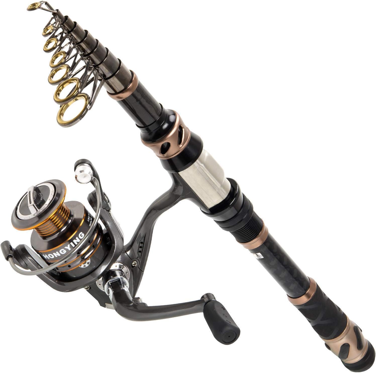 PLUSINNO Fishing Rod and Reel Combos - Carbon Fiber Telescopic Fishing Pole - Spinning Reel 12  1 Shielded Bearings Stainless Steel BB