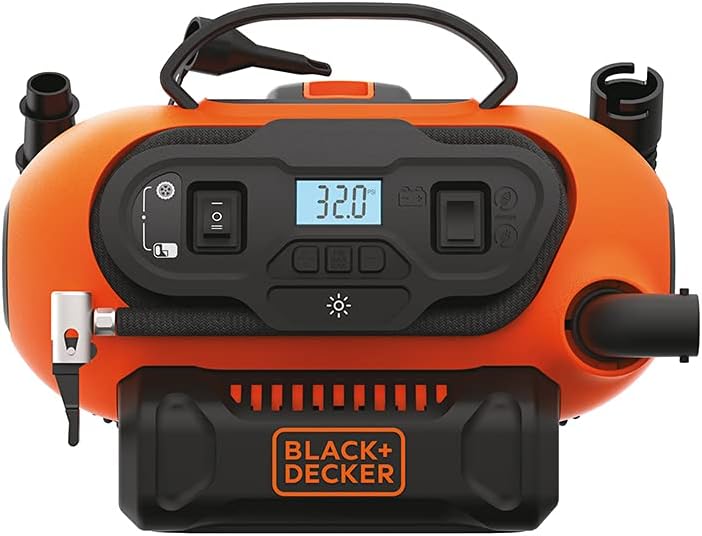 BLACK DECKER 20V MAX* Inflator, Portable Air Compressor, 3 Modes: Cordless, 120V Corded, and 12V Car Adapter, Air Pump, Battery Sold Separately (BDINF20C)