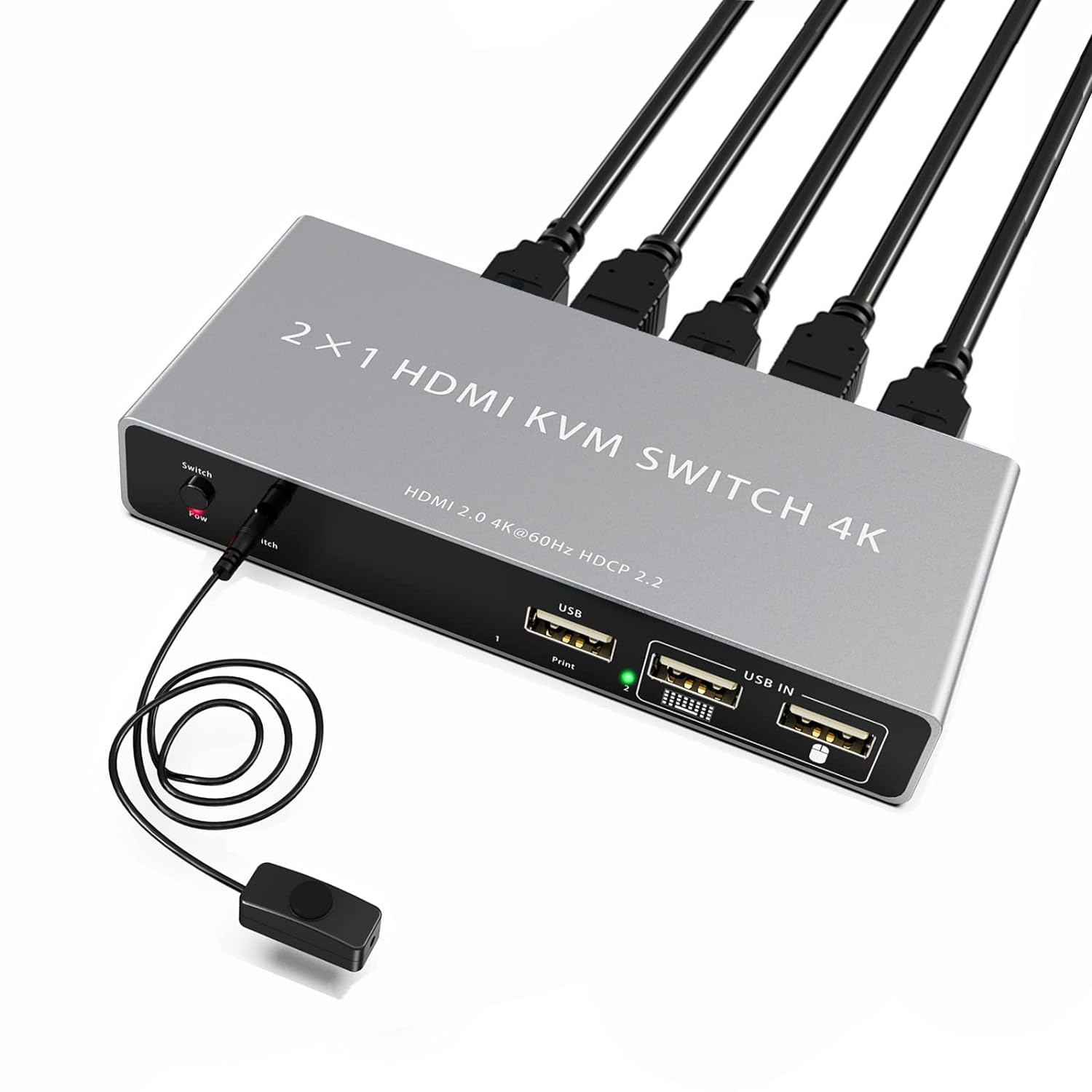 KVM Switch 2 Ports, Keyboard Hotkey Can be Disabled, USB HDMI 4K@60Hz Switcher for 2 Computers Share Keyboard Mouse and one HD Monitor, with External Switch Button Control