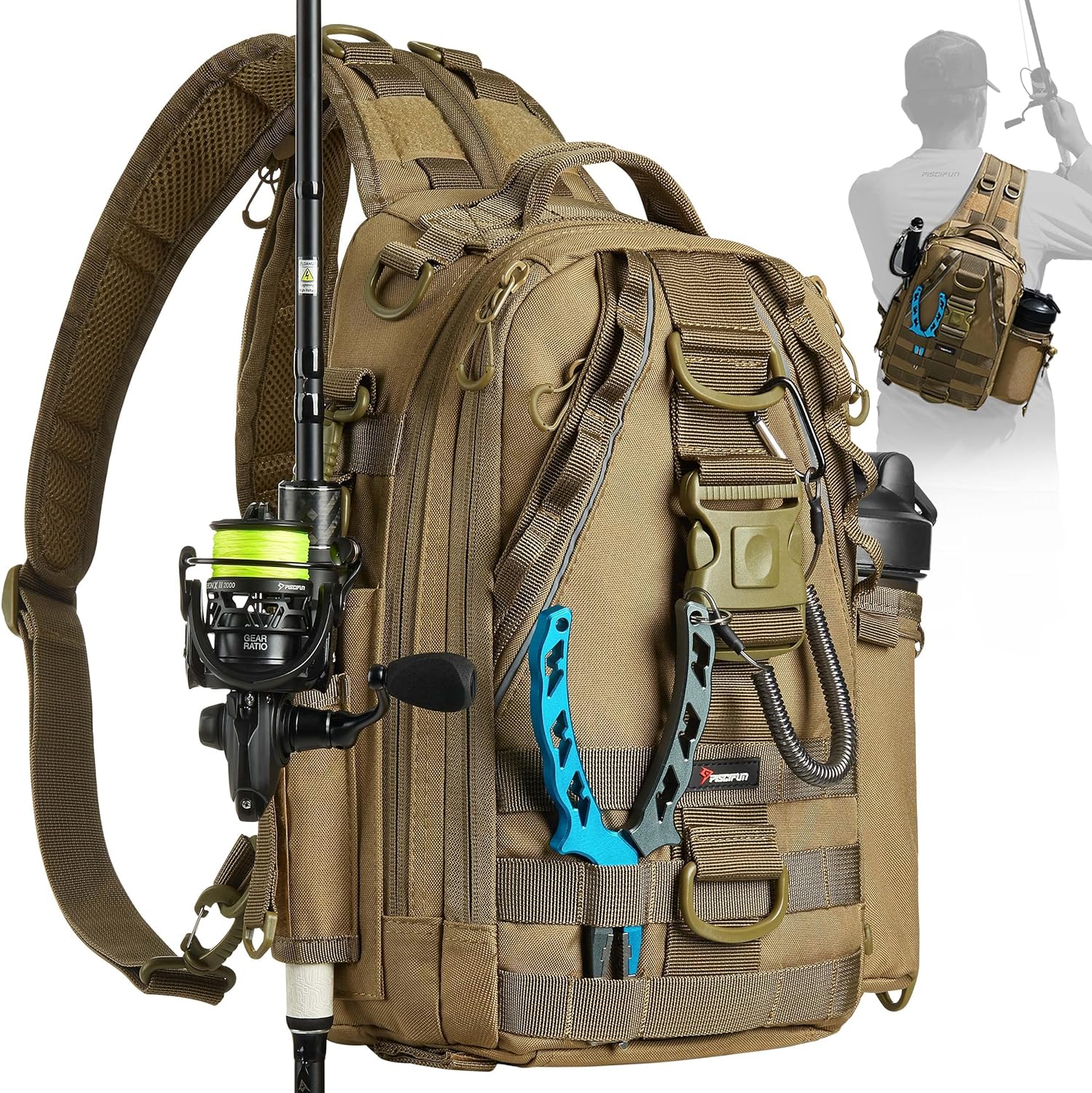 Piscifun Fishing Tackle Backpack with Rod & Gear Holder, Lightweight Outdoor Water-Resistant Fishing Shoulder Storage Bag