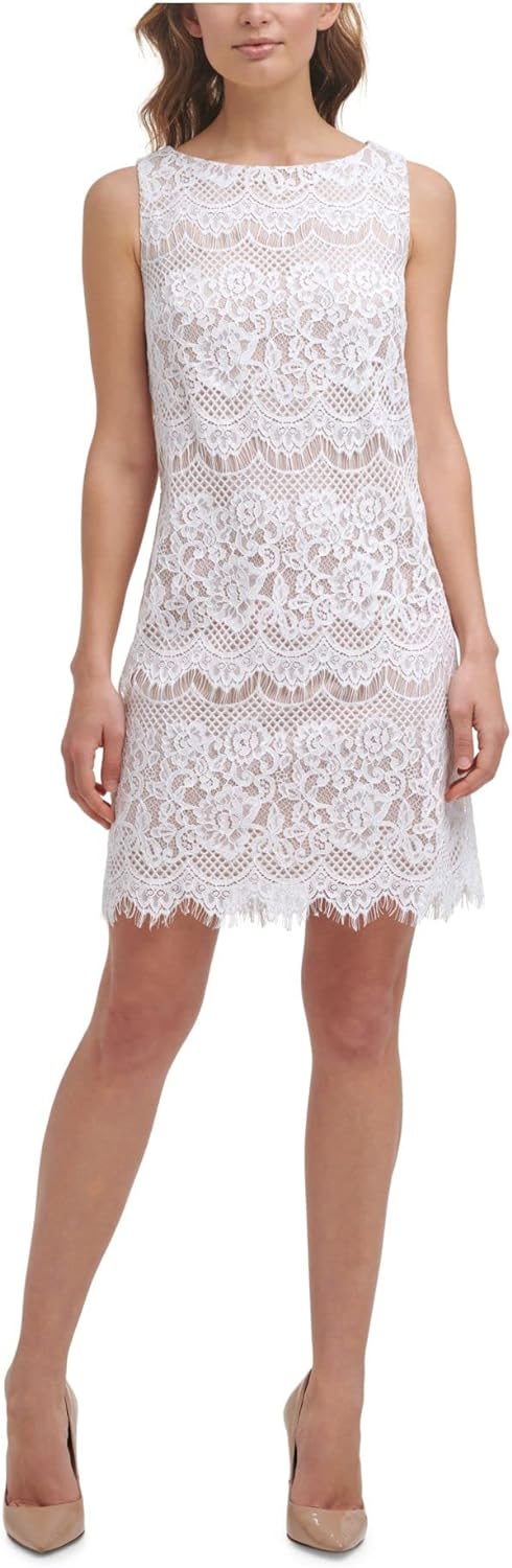 Jessica Howard Women' Petite Sleeveless Boat Neck Lace Short Dress