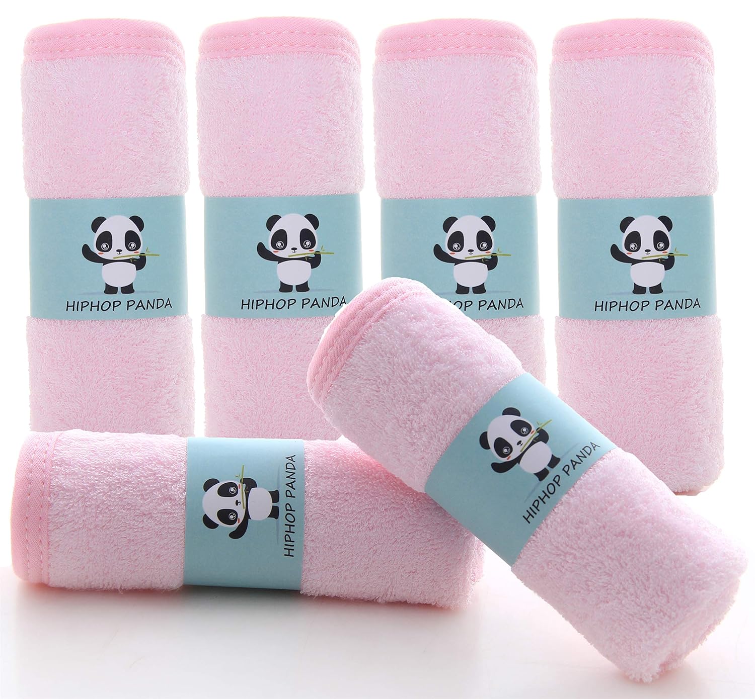 HIPHOP PANDA Baby Washcloths, Rayon Made from Bamboo - 2 Layer Ultra Soft Absorbent Newborn Bath Face Towel - Reusable Baby Wipes for Delicate Skin - Pink, 6 Pack