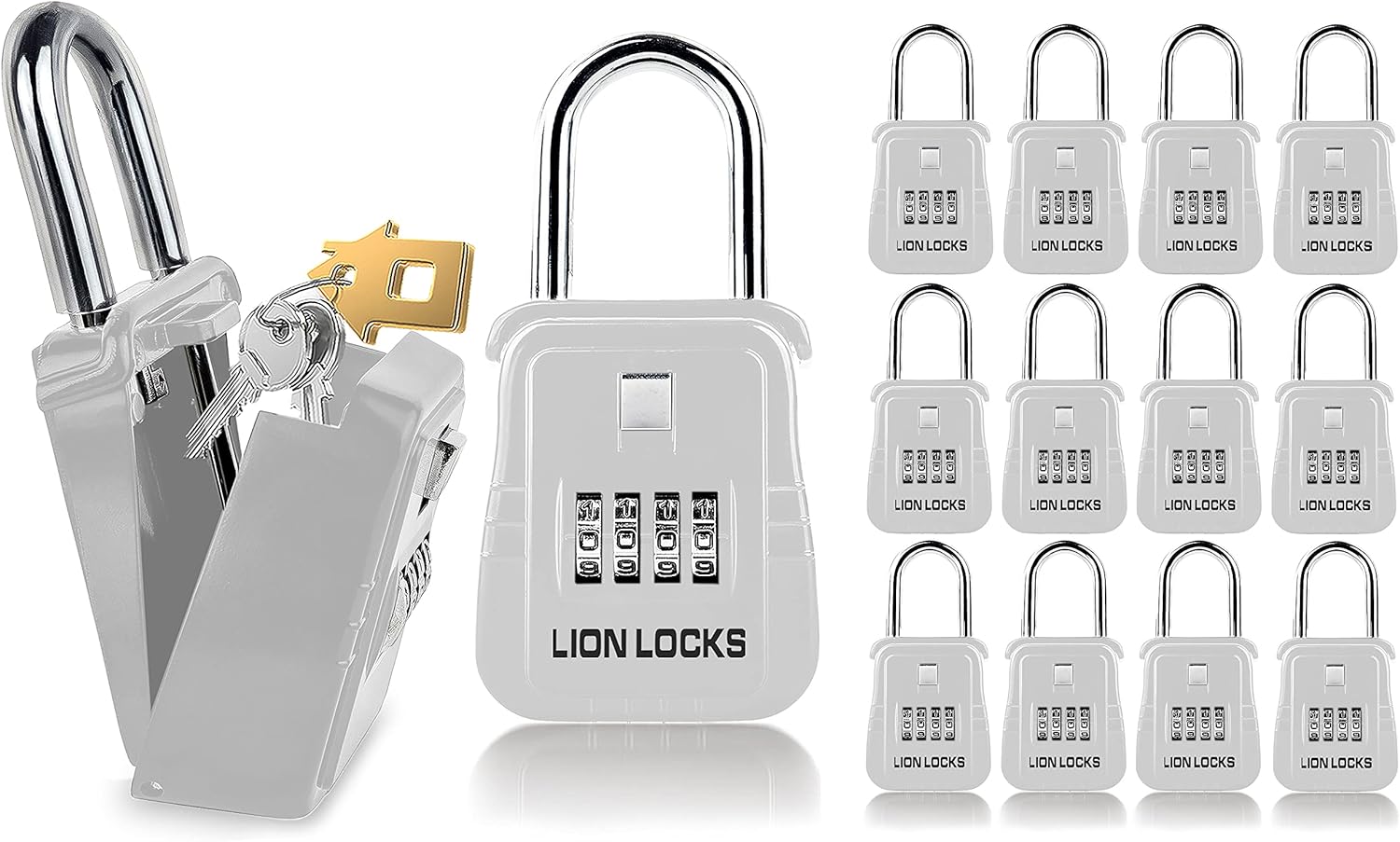 Key Lock Box, 12 Pack Lock Box for Keys with Code, Realtor Lock Box, Combination Lock Box, Lockbox for Keys Outdoor, Lock Box with Code for Home, Construction, 1500 Series, White