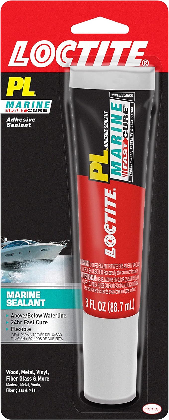 Loctite PL Marine Fast Cure Adhesive Sealants, Waterproof Construction Glue for Fiberglass, Vinyl, Glass & More - 3 fl oz Cartridge, Pack of 1