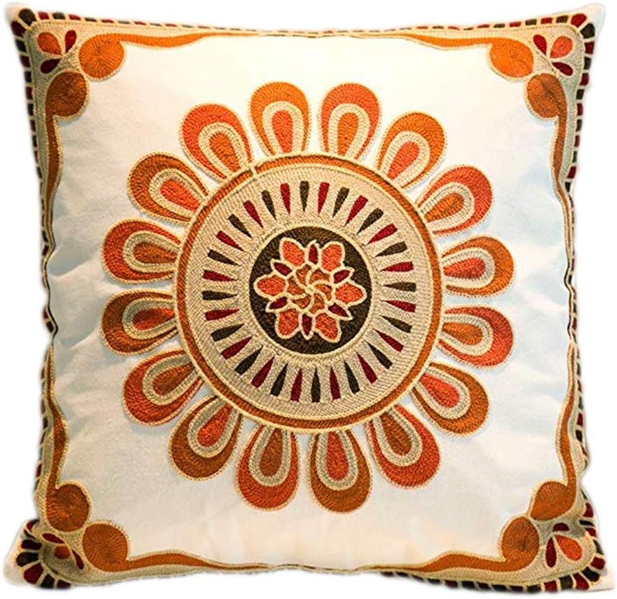 Embroidered Decorative Throw Pillows Cover 18x18 Boho Farmhouse Square Pillow Case for Couch Sofa Bed, Plant Floral Patterns Home Decor Pillows Cover, Embroidery Pattern Fall Pillow Cover