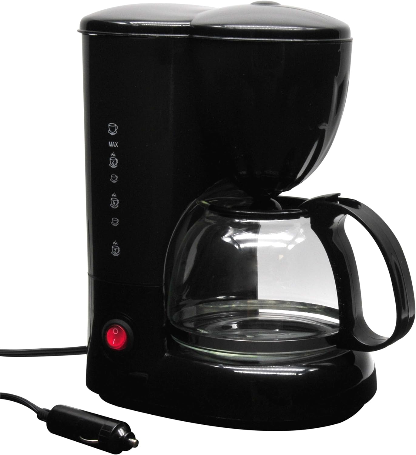 RoadPro RPSC785 12-Volt Coffee Maker with Glass Carafe Reusable Filter 20oz Capacity, Black