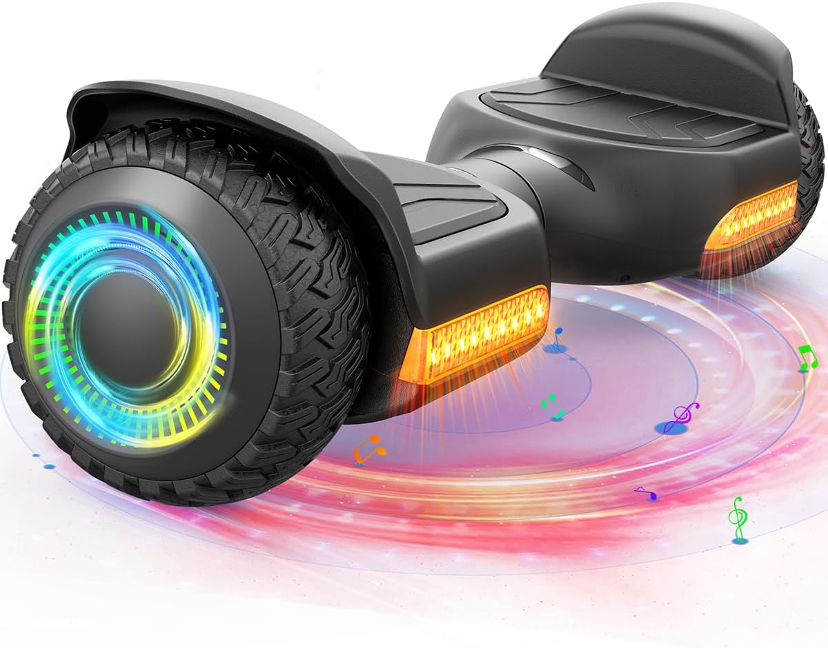 Gyroor Hoverboard New G13 All Terrain Hoverboard with LED Lights & 500W Motor, Self Balancing Off Road Hoverboards with Bluetooth for Kids ages 6-12 and Adults-Black