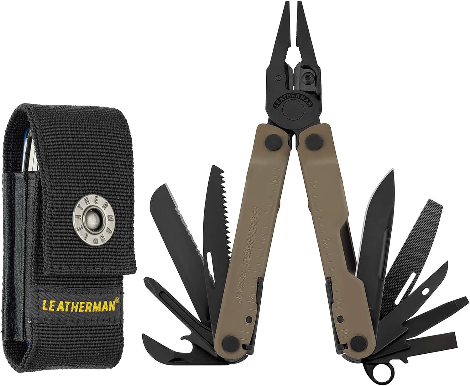 LEATHERMAN, Rebar Multitool with Premium Replaceable Wire Cutters and Saw, Coyote Tan with Nylon Sheath