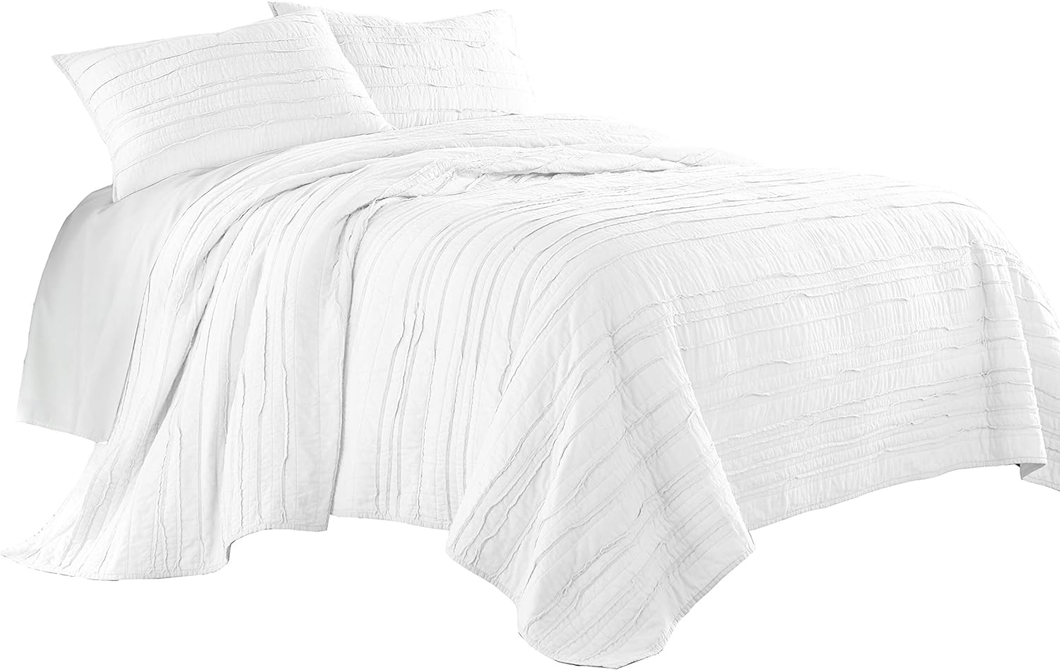 Chezmoi Collection Katy 3-Piece Solid Raw Edge 100% Cotton Pre-Washed Soft-Finished Quilt Set (King, White)