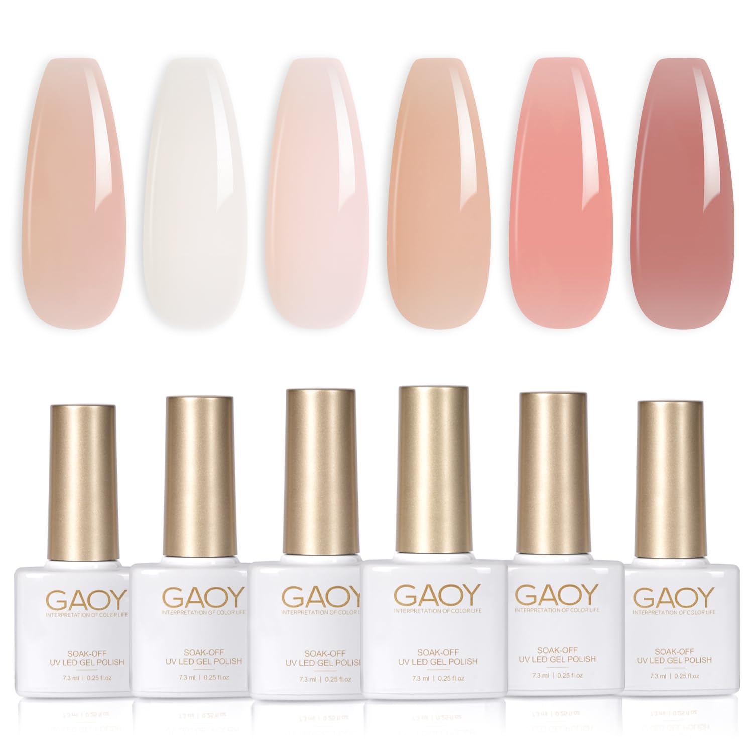 GAOY Milky Jelly Nude Gel Nail Polish Set, 6 Transparent Colors Sheer White Pink Gel Nail Kit for Salon and Nail Art DIY at Home