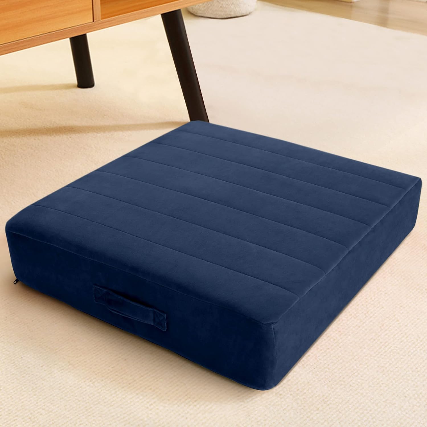 MeMoreCool Square Floor Pillow Seating for Adults Kids, Large Meditation Cushion Floor Pillow with Thick Foam & Soft Tufted Cover, Washable Big Pillow Seat Floor Cushion for Sitting Yoga 22" Navy