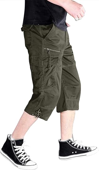 CRYSULLY Men' Summer Casual Short Knee Length Pant Fatigue Cargo Shorts Urban Work Shorts with 7 Pocket Khaki