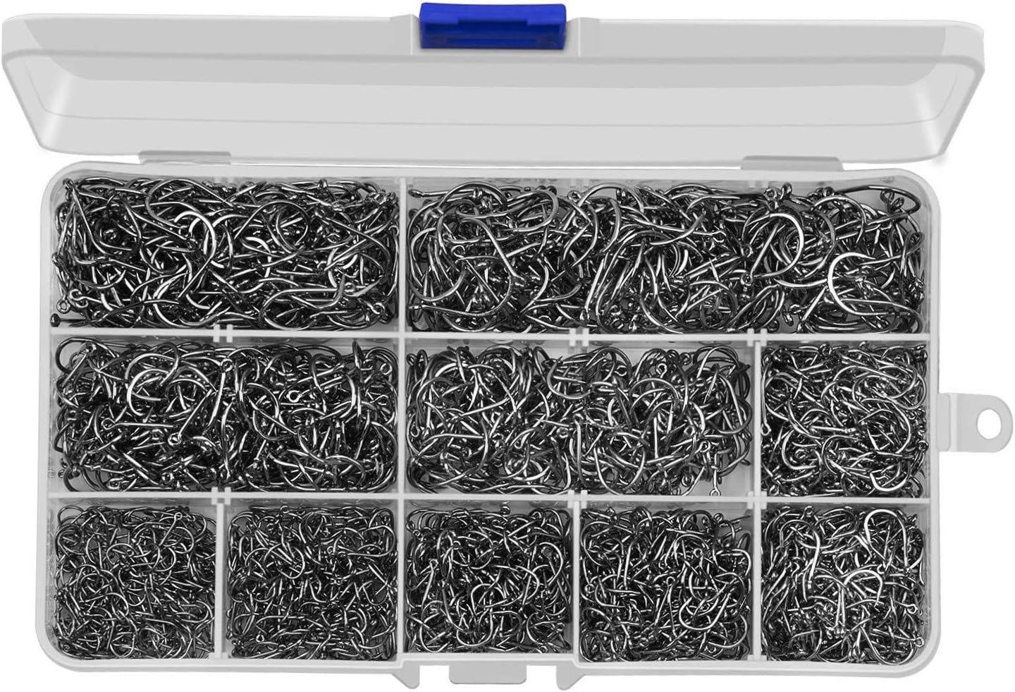 HETH 2000pcs Fishing Worm Hooks High Carbon Steel Wide Gap Offset Fishing Hook Set for Saltwater and Freshwater with 10 Sizes