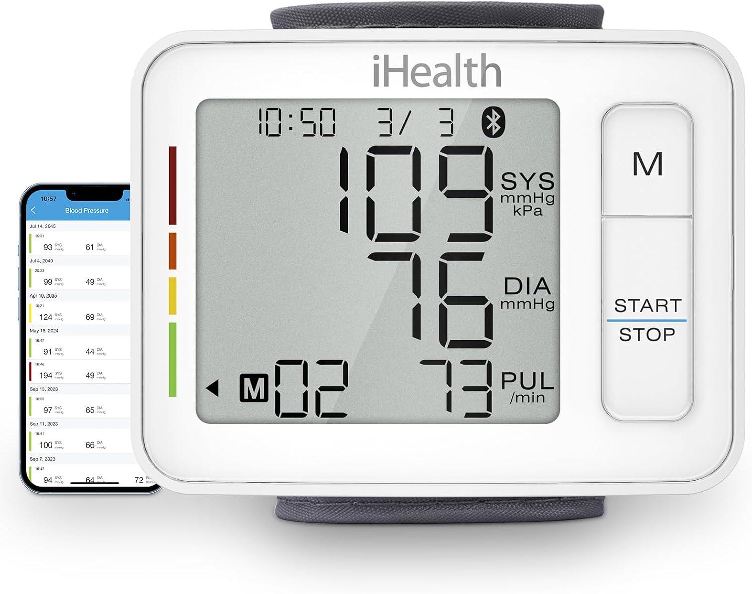 iHealth Push Wrist Blood Pressure Monitor, Digital Bluetooth Blood Pressure Machine with Large Display and Portable Carrying Case for at Home and Travel Use