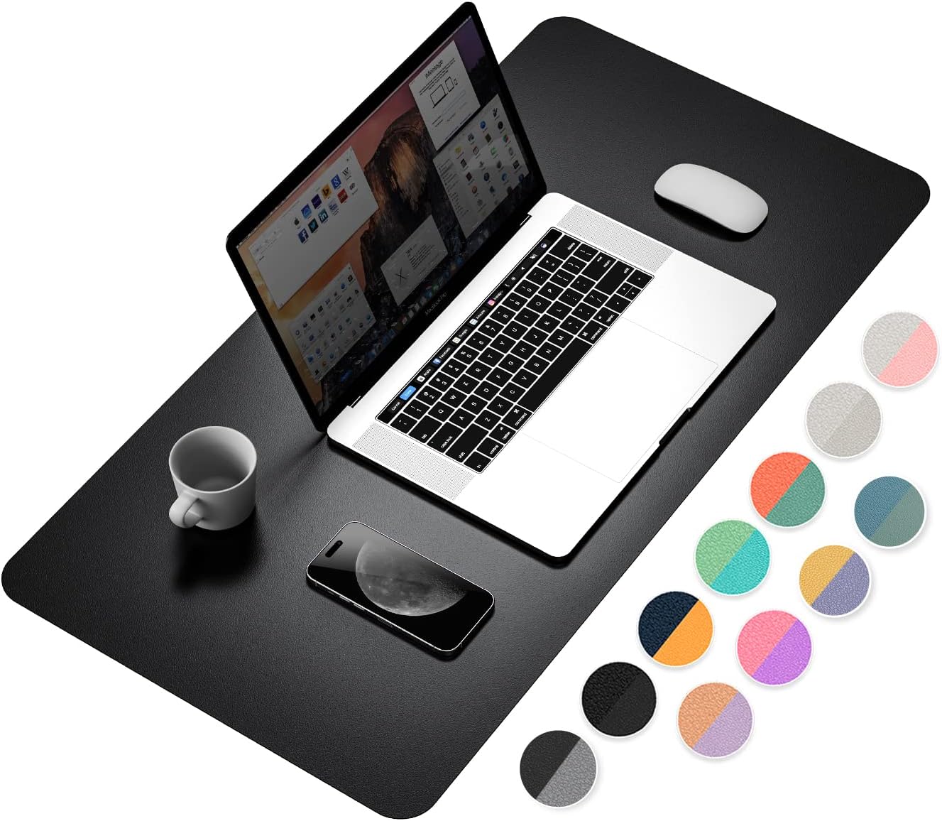 YSAGi Dual-Sided Desk Pad Protector, Waterproof Leather Desk Mat, Large Mouse Pad, Office Desk Pad Writing Pad (31.5" x 15.7", Black+Grey)