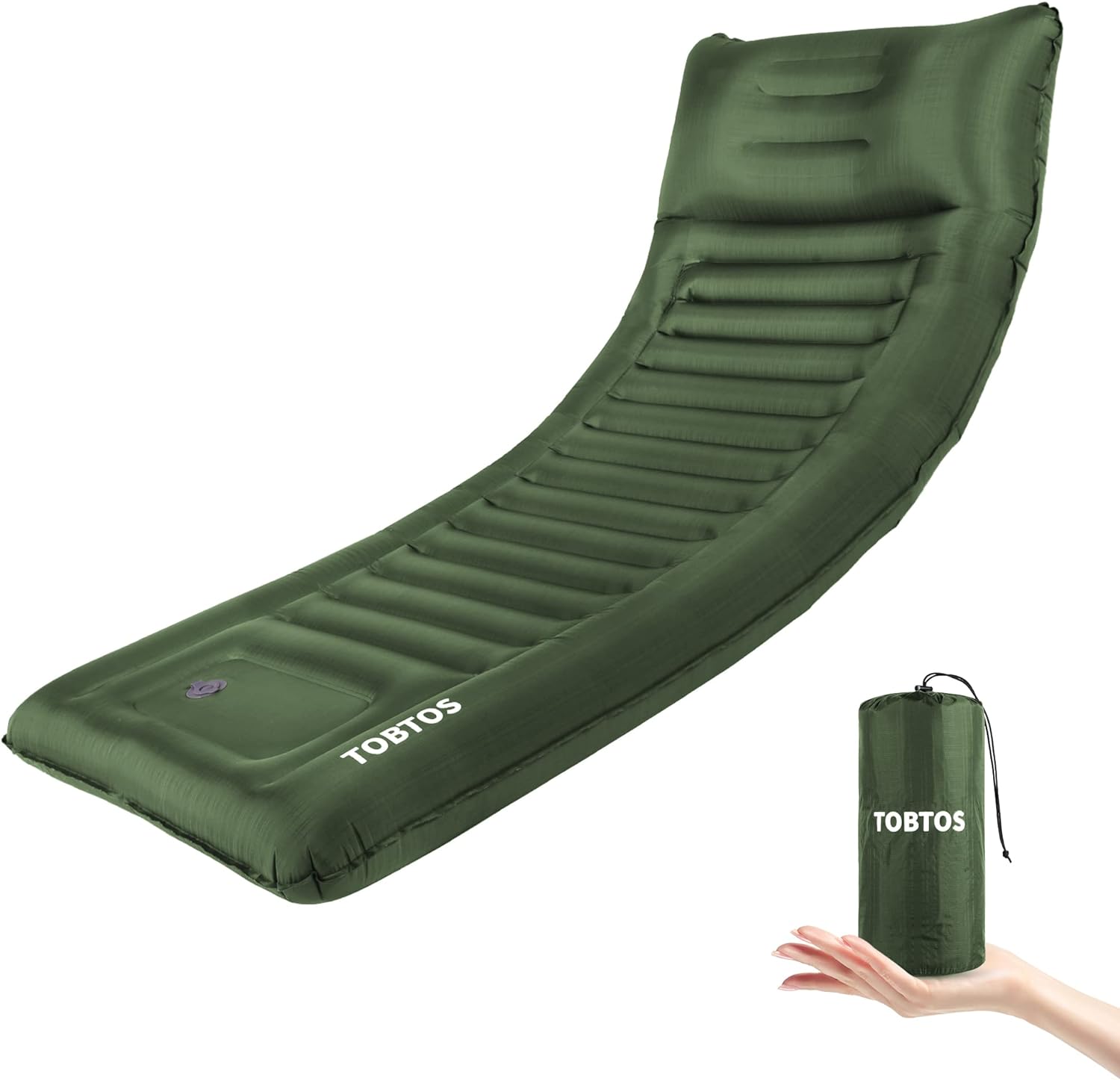 TOBTOS Inflatable Camping Sleeping Pad with Pillow, Thick 6 Inch Ultralight Sleeping Pad with Built-in Pump, Lightweight Sleeping Mat for Camping, Backpacking, Hiking, Tent (Green)