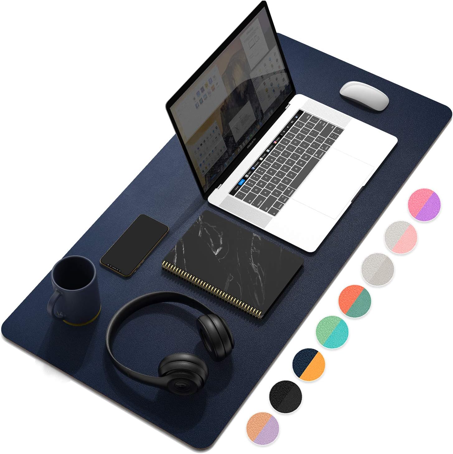 YSAGi Desk Mat, Mouse Pad,Waterproof Desk Pad,Large Mouse pad for Desk, Leather Desk Pad Large for Keyboard and Mouse,Dual-Sided Mouse Mat for Office and Home (31.5" x 15.7", Dark Tyrian Blue+Yellow)