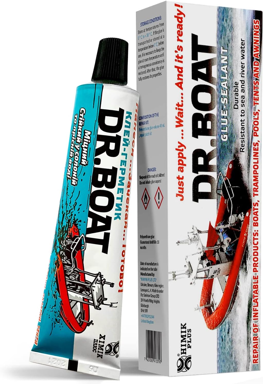 Dr Boat Heavy Duty Repair Kit for Boat Kayak, Canoe, Tent, Inflatables, Swimming Pool, Hot Tub - Liquid Patch Resistant to Fresh and Salt Water UV-Resistant Long-Lasting - 40ML