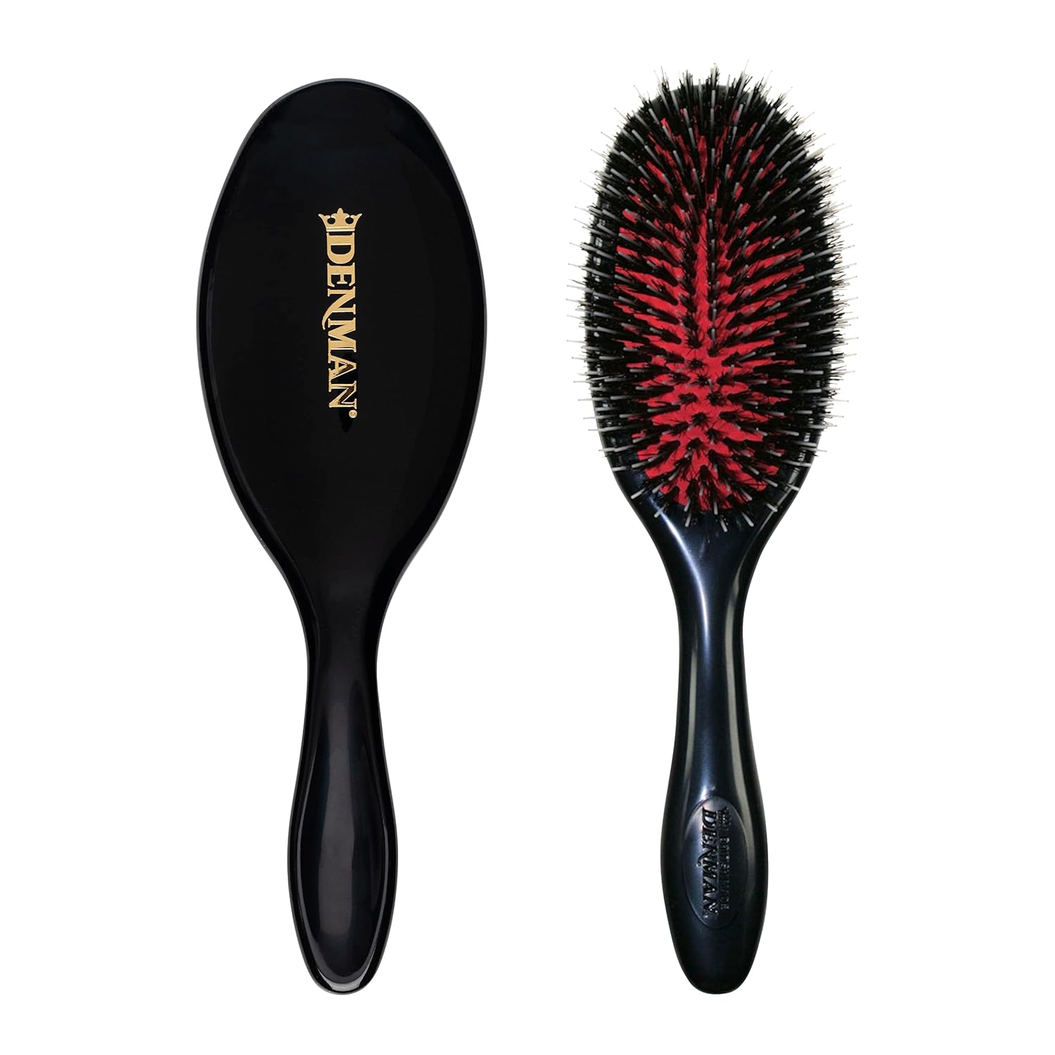 Denman Cushion Hair Brush (Medium) with Soft Nylon Quill Boar Bristles - Porcupine Style for Grooming, Detangling, Straightening, Blowdrying and Refreshing Hair  Black, D81M