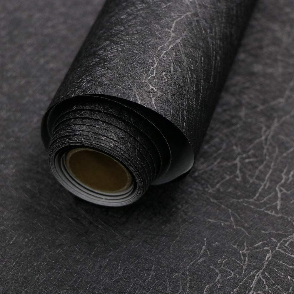 Abyssaly Black Silk Wallpaper Embossed Self Adhesive Peel and Stick Wallpaper Removable Kitchen Wallpaper Vinyl Black Wallpaper Cabinet Furniture Textured Wallpaper 17.71 x 118