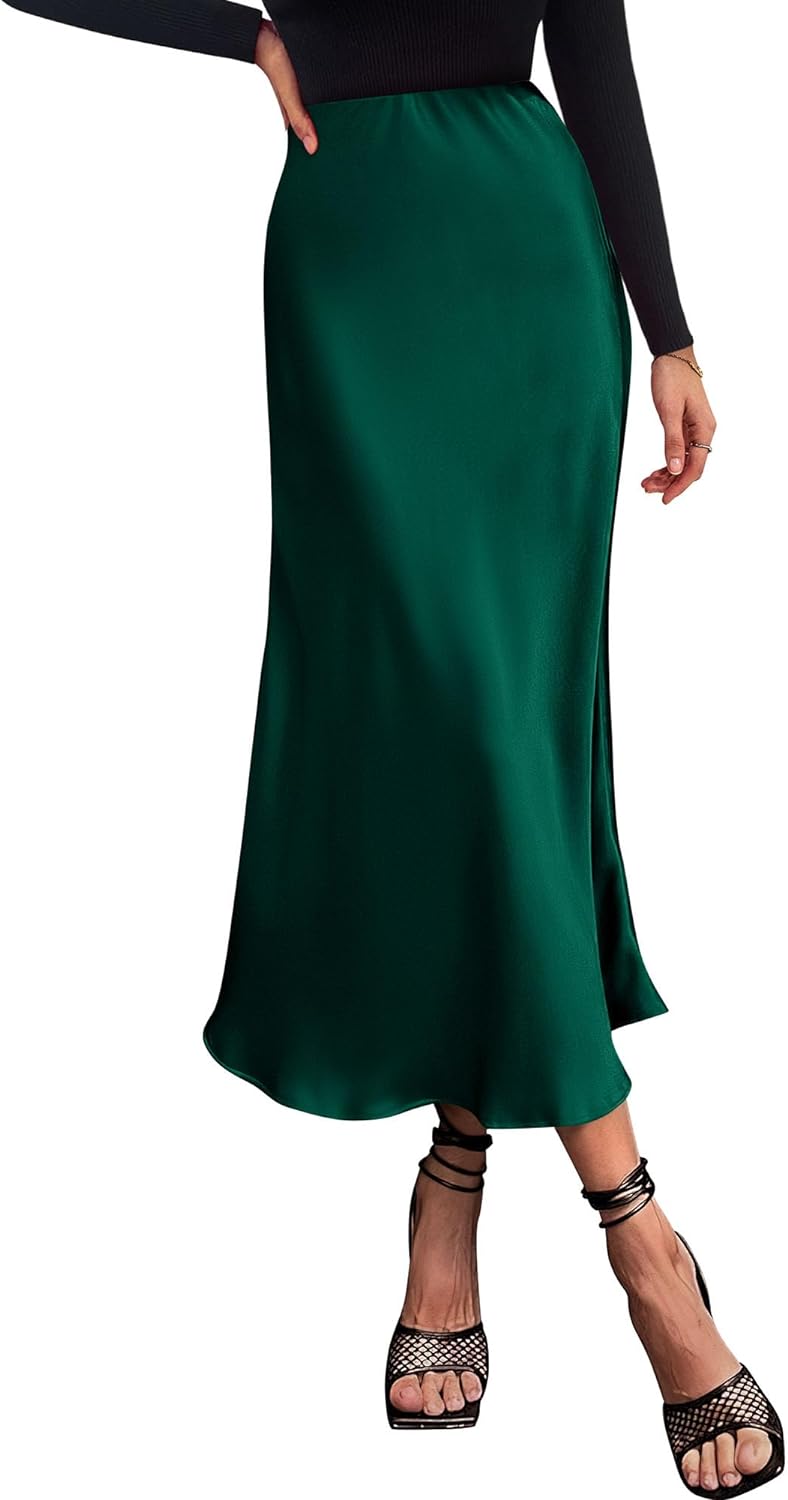 BTFBM 2024 Women Long Satin Summer Spring Skirt Silk Elegant High Waist Cocktail Party Wedding Flared A-Line Midi Skirts