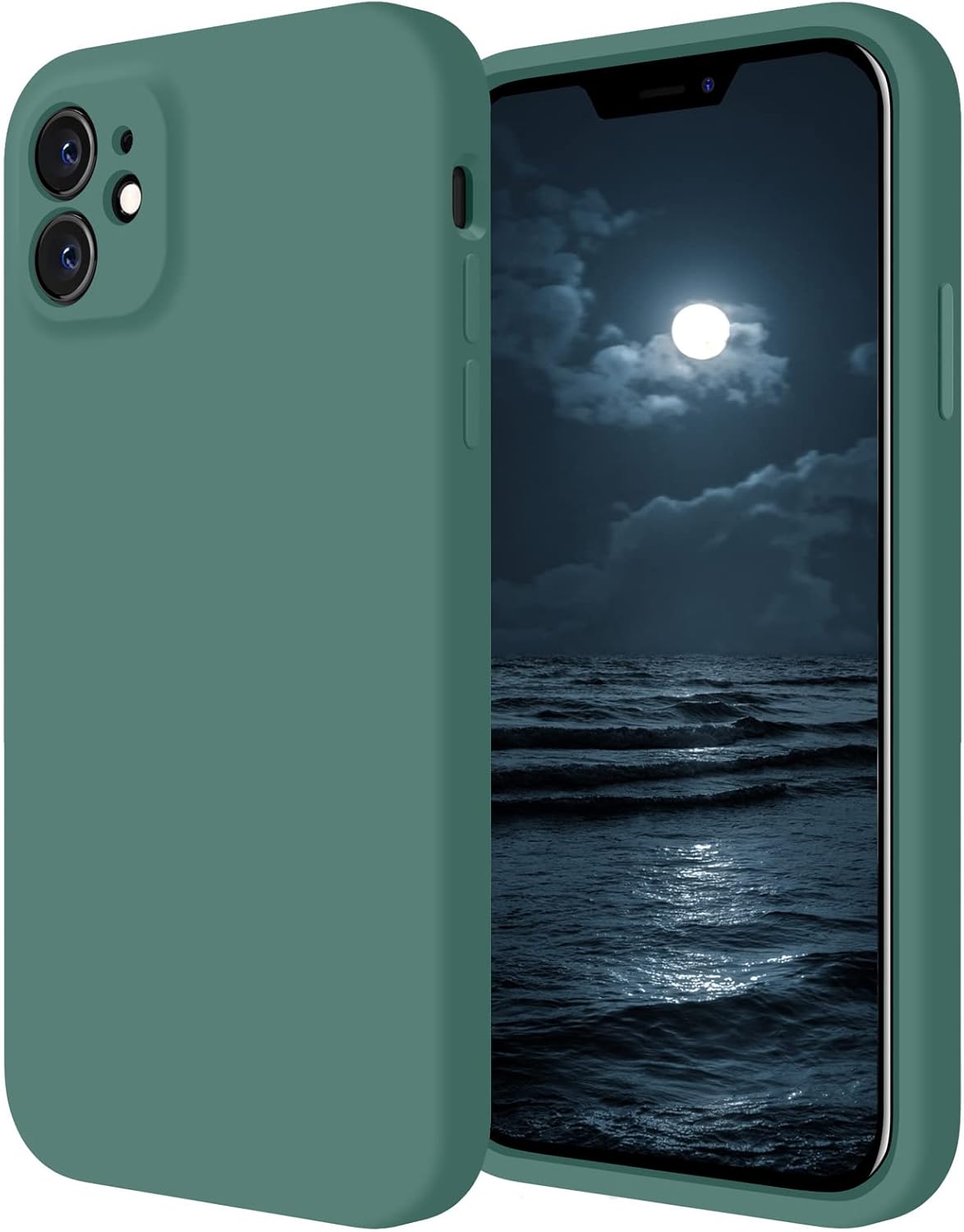 FireNova Designed for iPhone 12 Case, Silicone Upgraded [Camera Protecion] Phone Case with Soft Anti-Scratch Microfiber Lining, 6.1 inch, Midnight Green