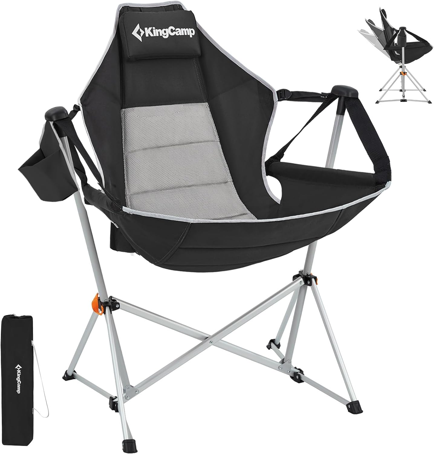 KingCamp Hammock Camping Chair Swinging Rocking Chair for Adults Lawn Beach Portable Folding Chair with Adjustable Back Support Carrying Cup Holder