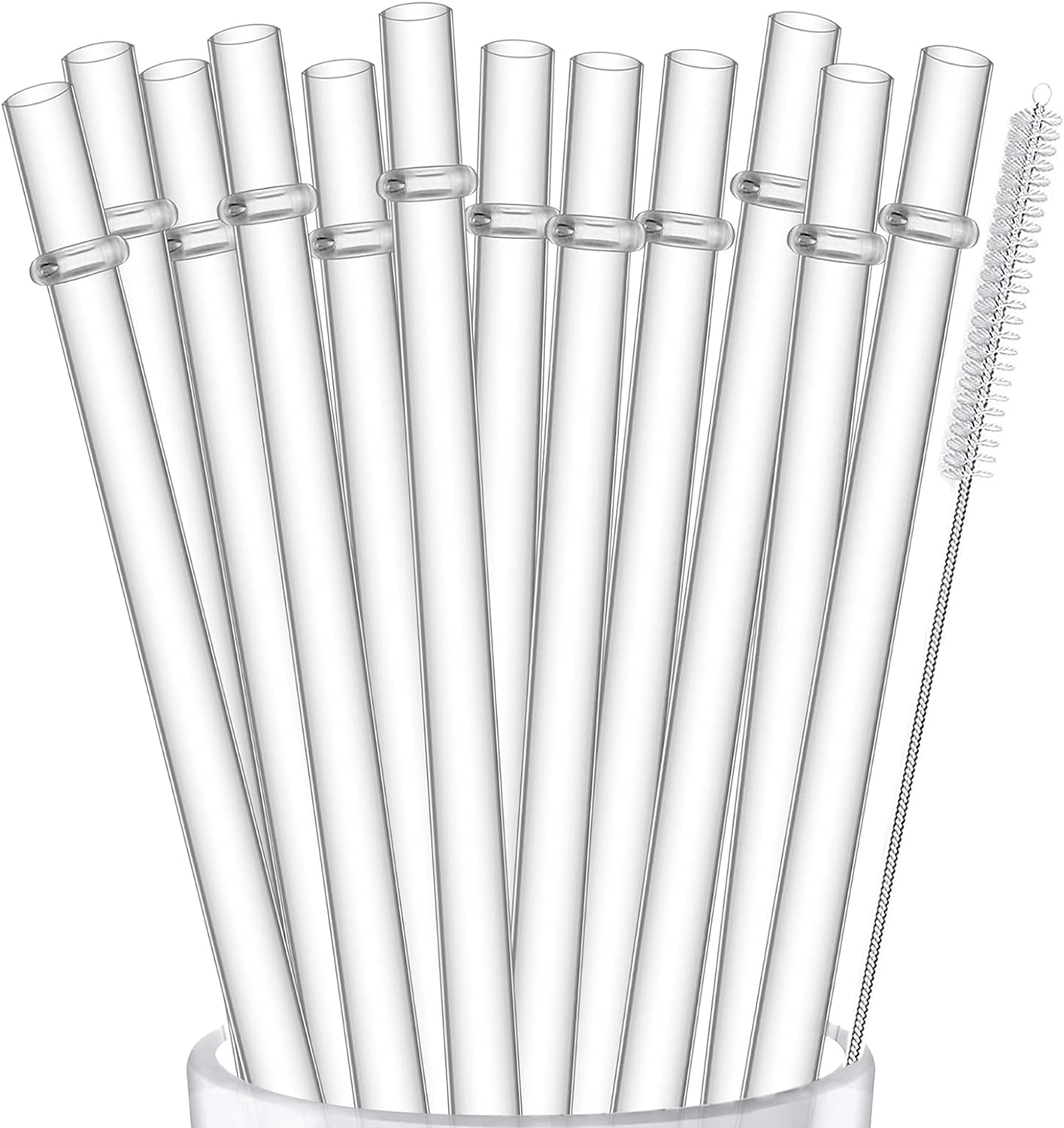 ALINK 12-Pack Reusable Plastic Clear Straws, 13 inch Extra Long Tumbler Straws for Stanley Cups, 1 Gallon, 64 oz 40 oz 32 oz Water Bottles, Plus Cleaning Brush