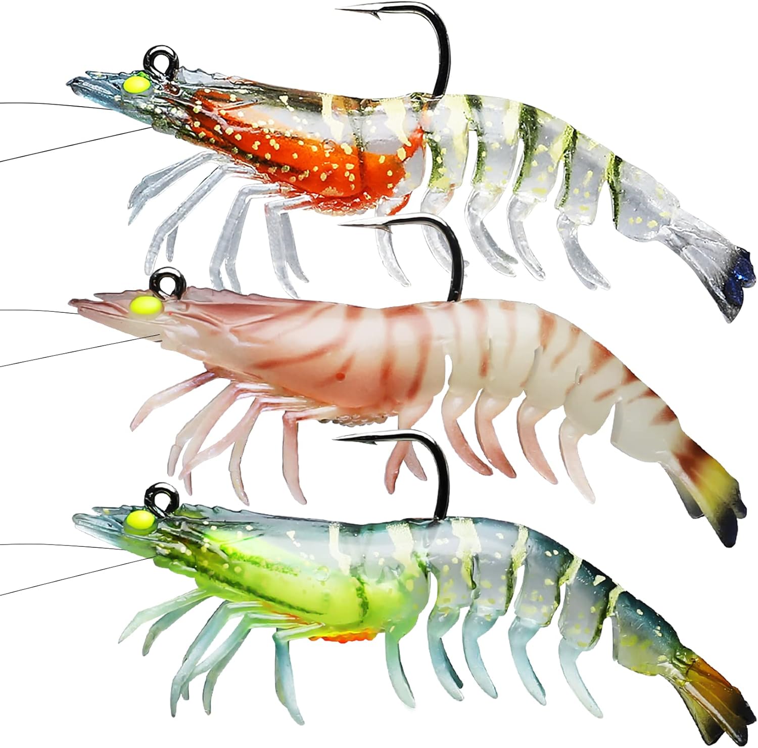 TRUSCEND Pre-rigged Fishing Jigs, 1:50 Super Durable TPE Soft Swimbait, Well-made Lifelike Shrimp Crayfish Fishing Lures, Weedless Lure for Bass Trout Walleye, Saltwater Fishing Gear, Keep Separately!