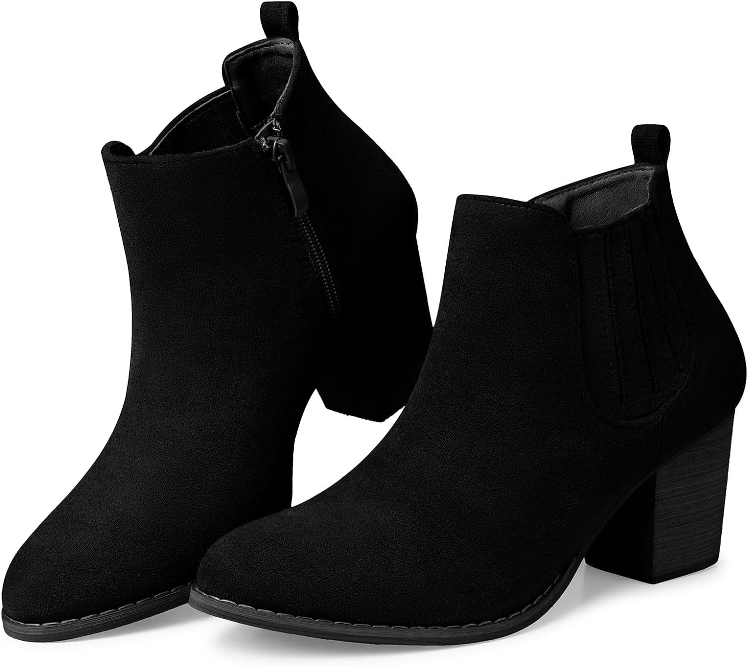 SHIBEVER Ankle Boots for Women Heel: Pointed Toe Chunky Block Low Heels Winter Fall Side Zipper Short Booties