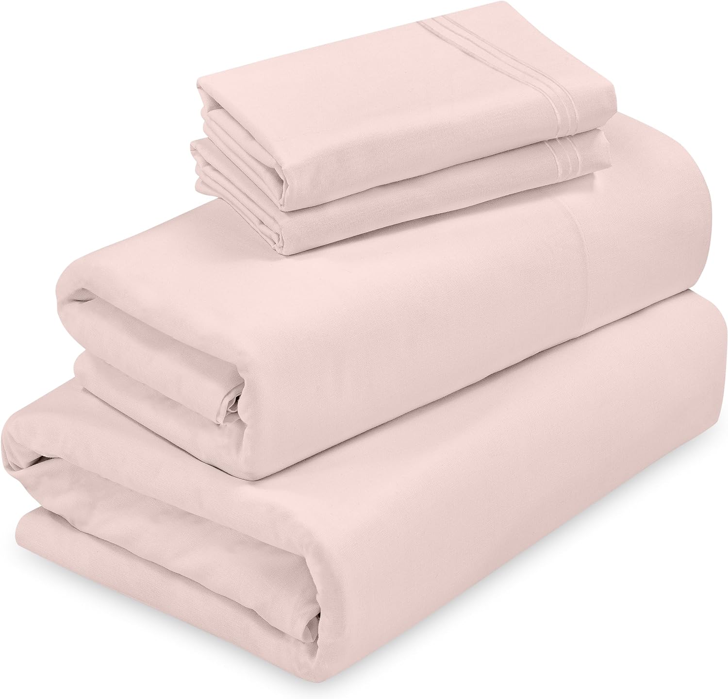 ROYALE LINENS - 4 Piece Queen Bed Sheet - Soft Brushed Microfiber 1800 Bedding Set - 1 Fitted Sheet, 1 Flat Sheet, 2 Pillow case - Wrinkle Fade &Resistant Luxury Queen Size Sheet Set (Queen, Pink)