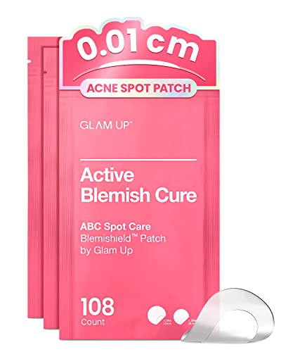 GLAM UP Performance Hydrocolloid Blemish Pimple Zit Patches - Ultra Thin Invisible Spot Cover Patches for Face and Skin, Strong Water-proof and Adhesive Overnight, Vegan-friendly (108 Count / 2Sizes)