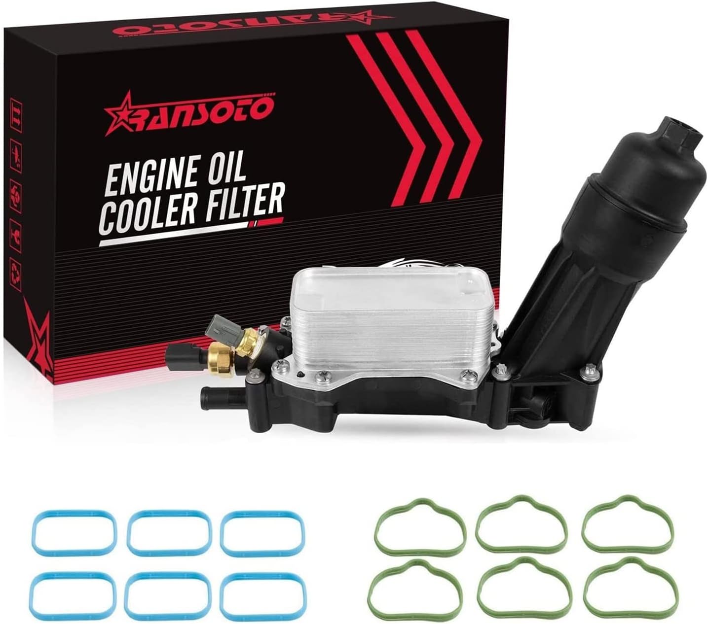 RANSOTO Engine Oil Cooler With Oil Filter Housing Adapter Compatible With 2014 2015 2016 2017 Chrysler 200 300, Dodge Avenger Journey Durango, Jeep Cherokee Wrangler Replaces 68105583AF