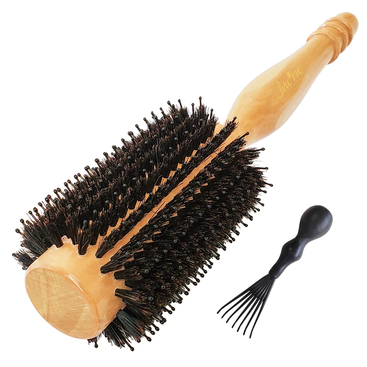 Wood Round Hair Brush with High-Density Boar Bristle for Blow Drying, Straightening, Styling Shoulder or Back Length Hair, Large Round Brush 1.2 Roller, 2.4 with Bristles