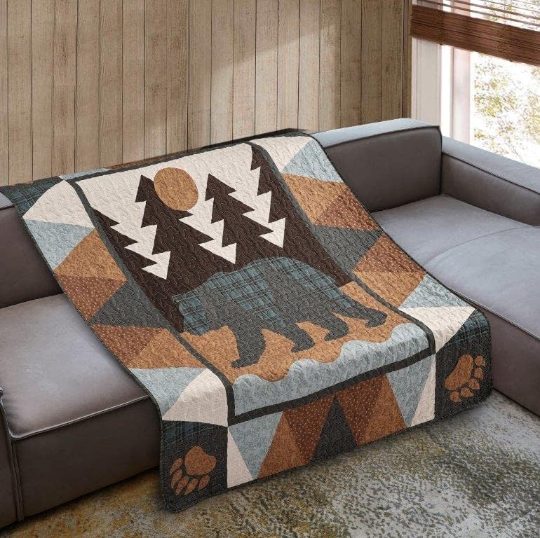 Virah Bella Quilted Throw Blanket 50 x 60 Patchwork Bear Lightweight Throw Quilt Great for Loungers & Extra Bedding - Beautiful Lodge-Themed Blanket