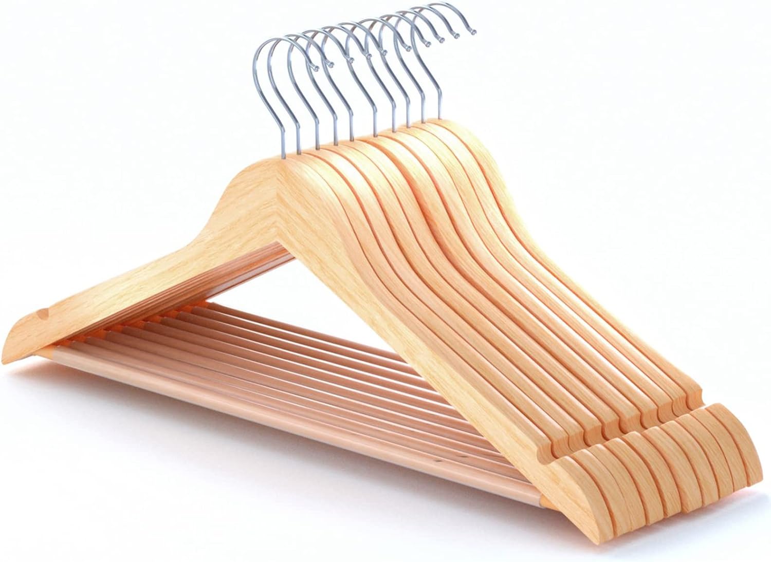 HANGERWORLD 10 Natural Wooden 17.7inch Notched Coat Clothes Garment Non Slip Pants Bar Hangers