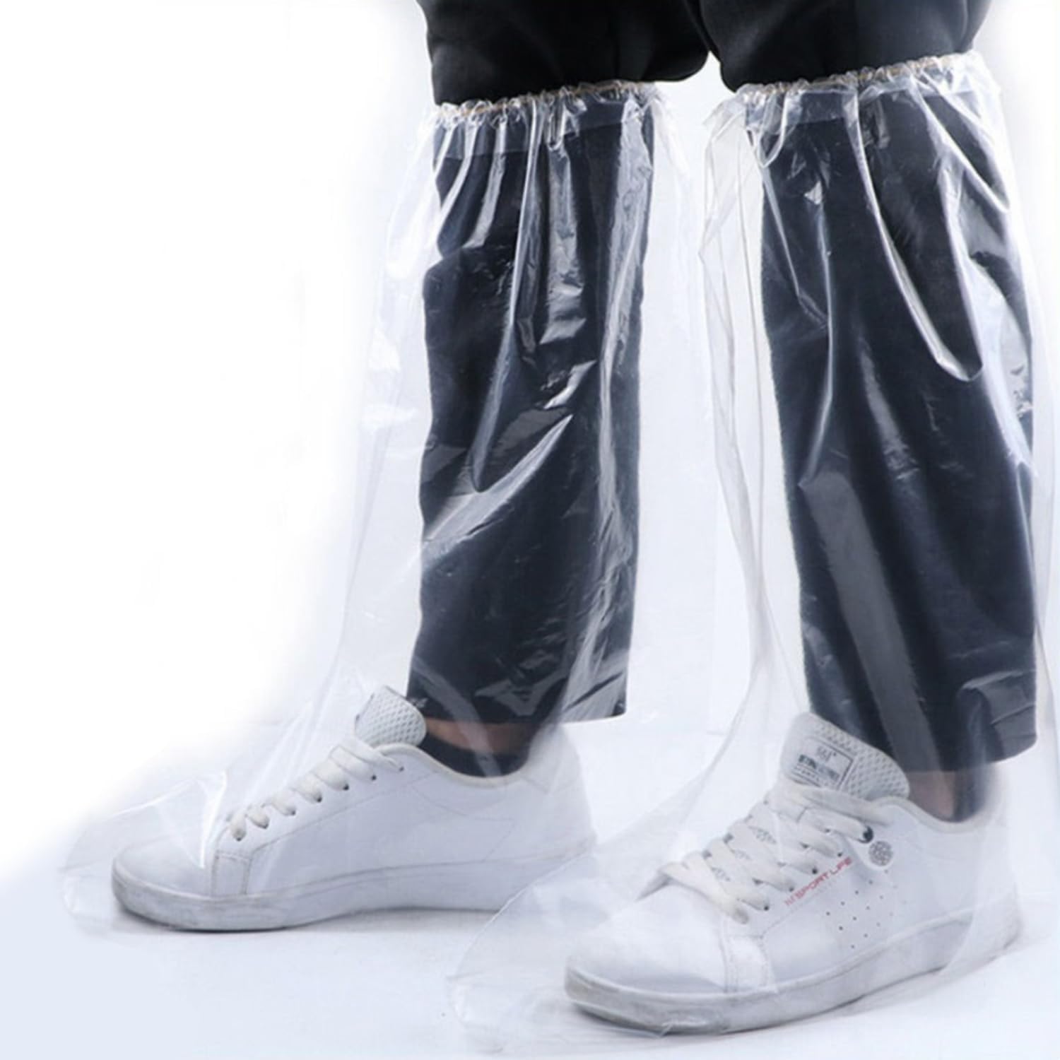 Disposable Plastic Boot and Shoe Covers 19 inch Tall Extra Large Resistant Water/Skid Resistant, Clear(80)