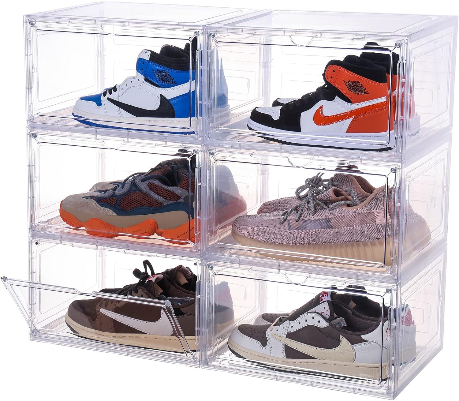 Attelite Large Clear Shoe Box Plastic Stackable, Side Open Containers/ Storage Organizer with Magnetic Door for Display Sneakers, Easy Assembly,6 Pack