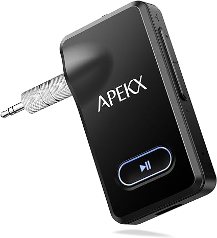 APEKX Bluetooth Adapter for Car, Wireless 3.5mm Aux Hi-Fi Audio Receiver with 15H Battery Life, for Home Stereo, Wired Headphones, and Speaker (Black)