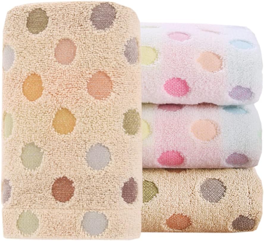 Pidada Hand Towels Set of 4 Colorful Polka Dot Pattern 100% Cotton Soft Absorbent Decorative Towel for Bathroom 13.4 x 30 Inch (Beige and Brown)