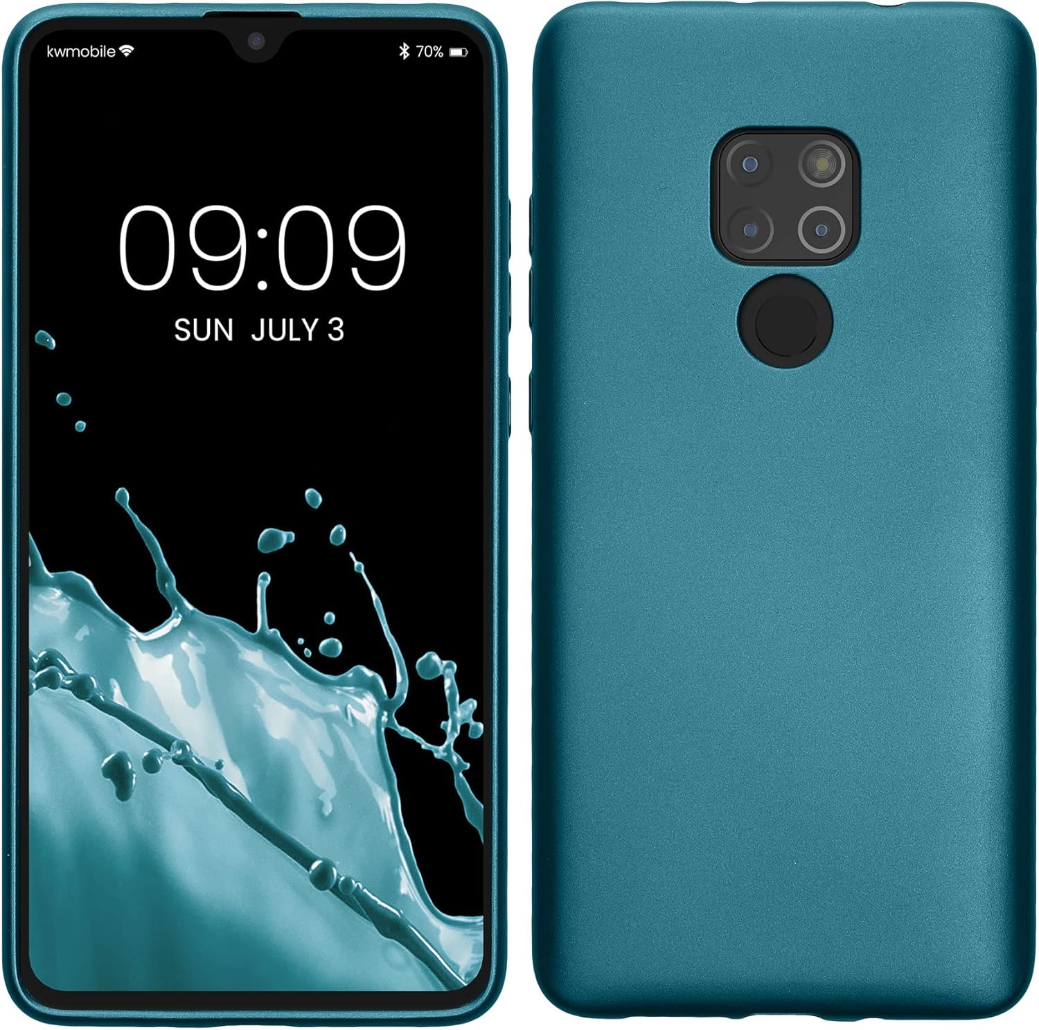 kwmobile Case Compatible with Huawei Mate 20 Case - Soft Slim Metallic TPU Silicone Cover - Metallic Caribbean Blue