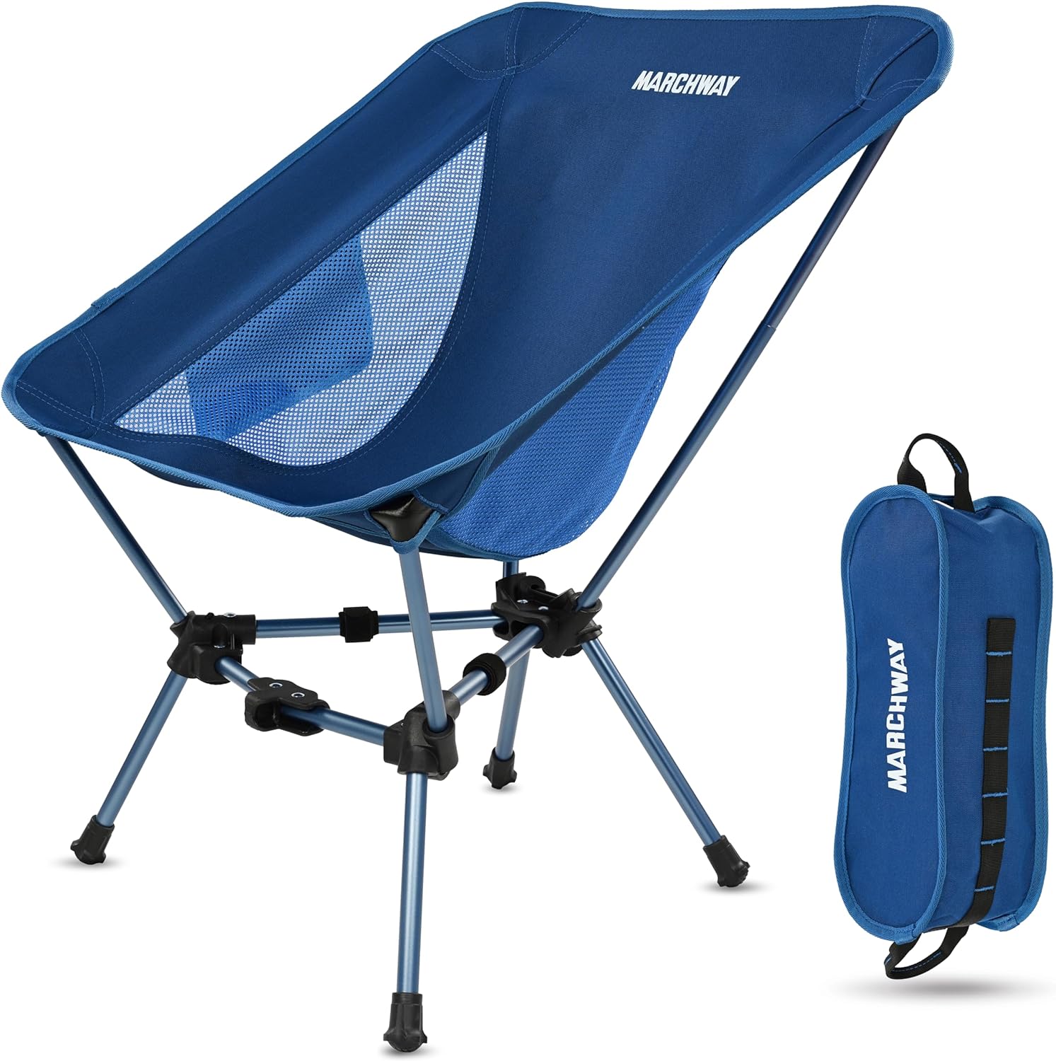 MARCHWAY Lightweight Folding Camping Chair, Stable Portable Compact for Outdoor Camp, Travel, Beach, Picnic, Festival, Hiking, Backpacking, Supports 330Lbs (Dark Blue)