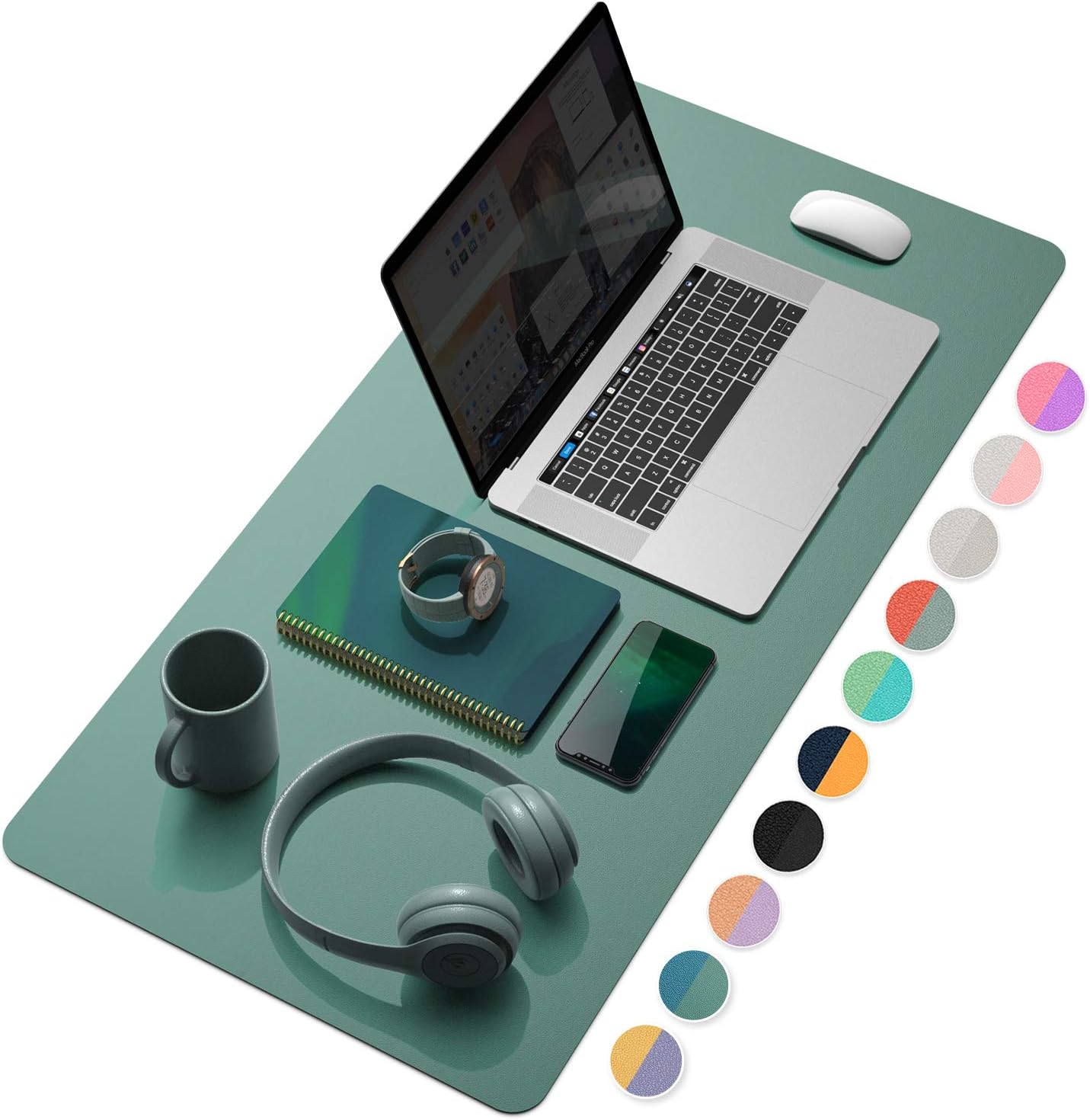 YSAGi Desk Pad, Desk Mat, Dual-Sided Desk Pad, 31.5" x 15.7" Leather Desk Pad Protector, Large Desk Blotter for Keyboard and Mouse, Waterproof Desk Writing Pad for Office(Pistachio Green + Green Blue)