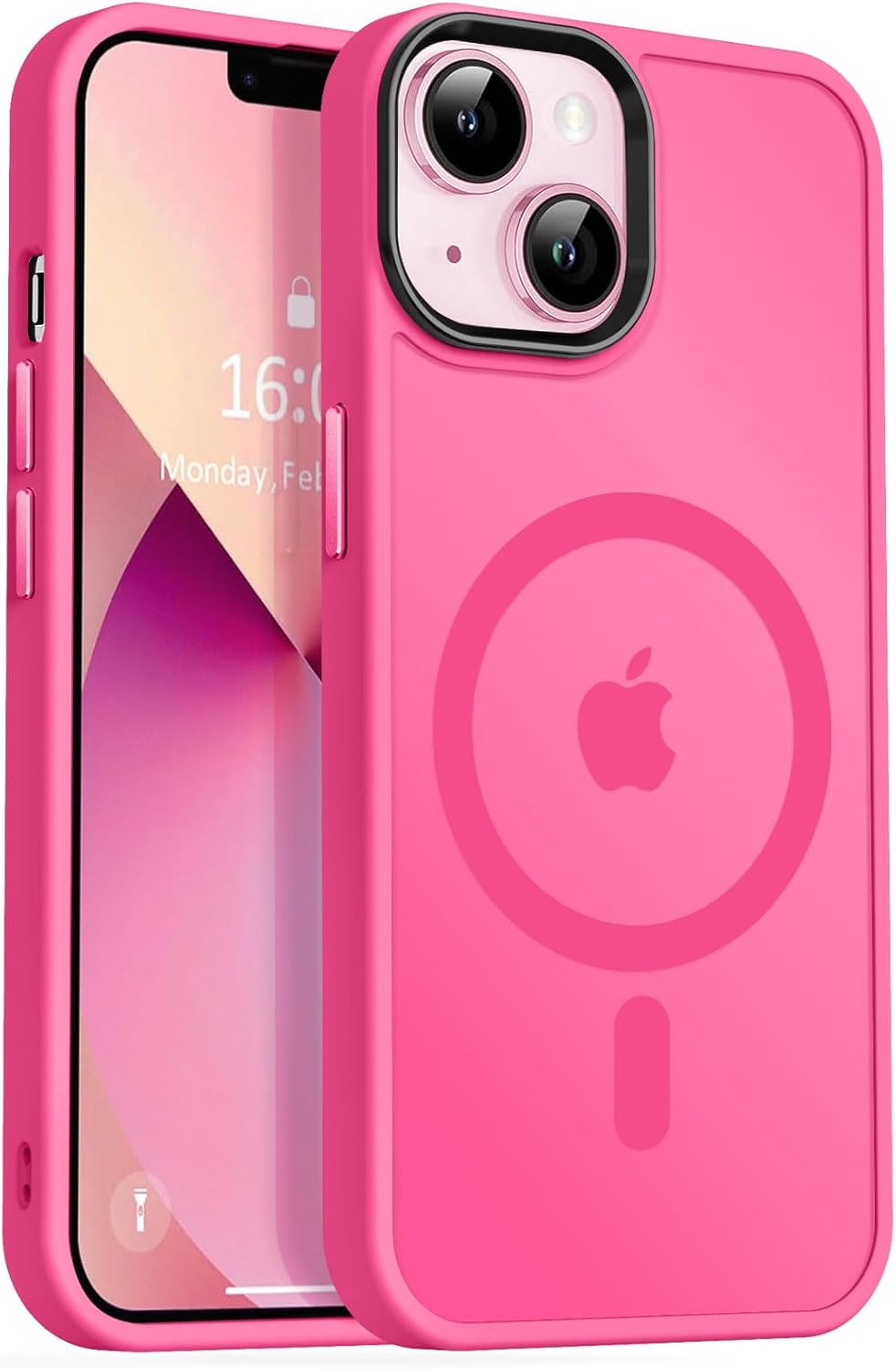 Vooii for iPhone 14 Case/iPhone 13 Case, Compatible with Magsafe, Translucent Matte Shockproof Military-Grade Protection, Strong Magnetic Phone Case for iPhone 14/13 6.1'', Hot Pink