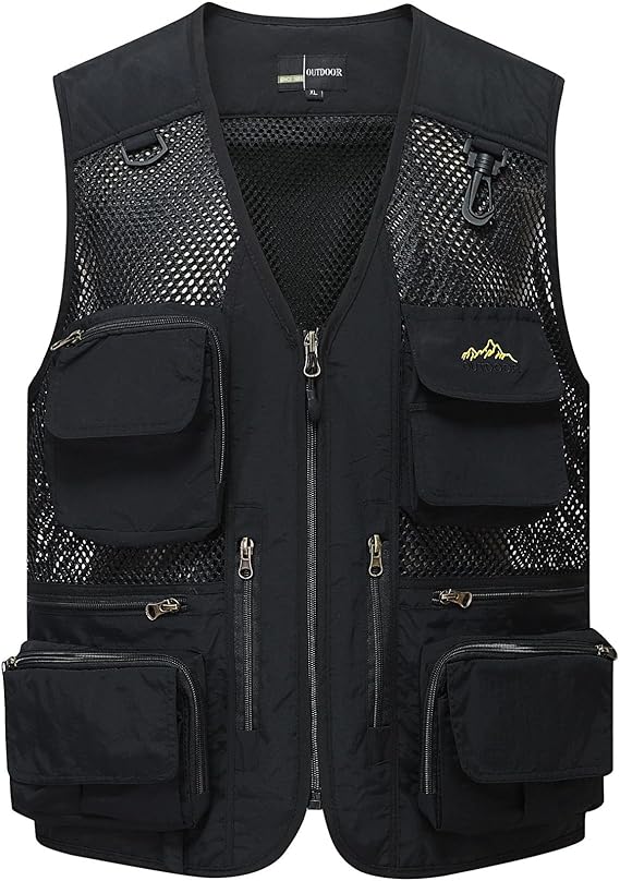 Flygo Men' Utility Cargo Vest Outdoor Fishing Safari Travel Work Photo Vest with Pockets