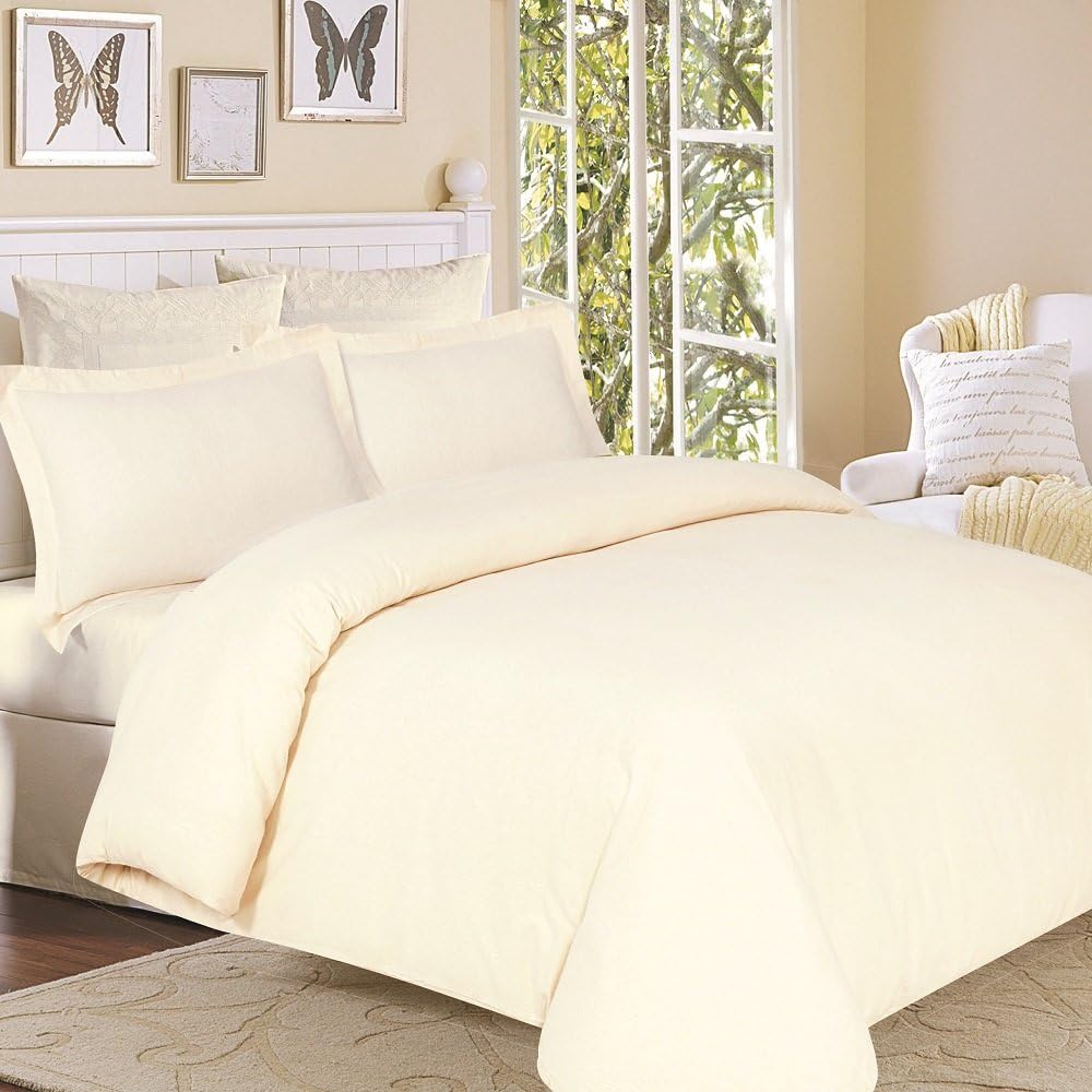 Tribeca Living 170-GSM Flannel Solid Duvet Cover Set, King, Ivory