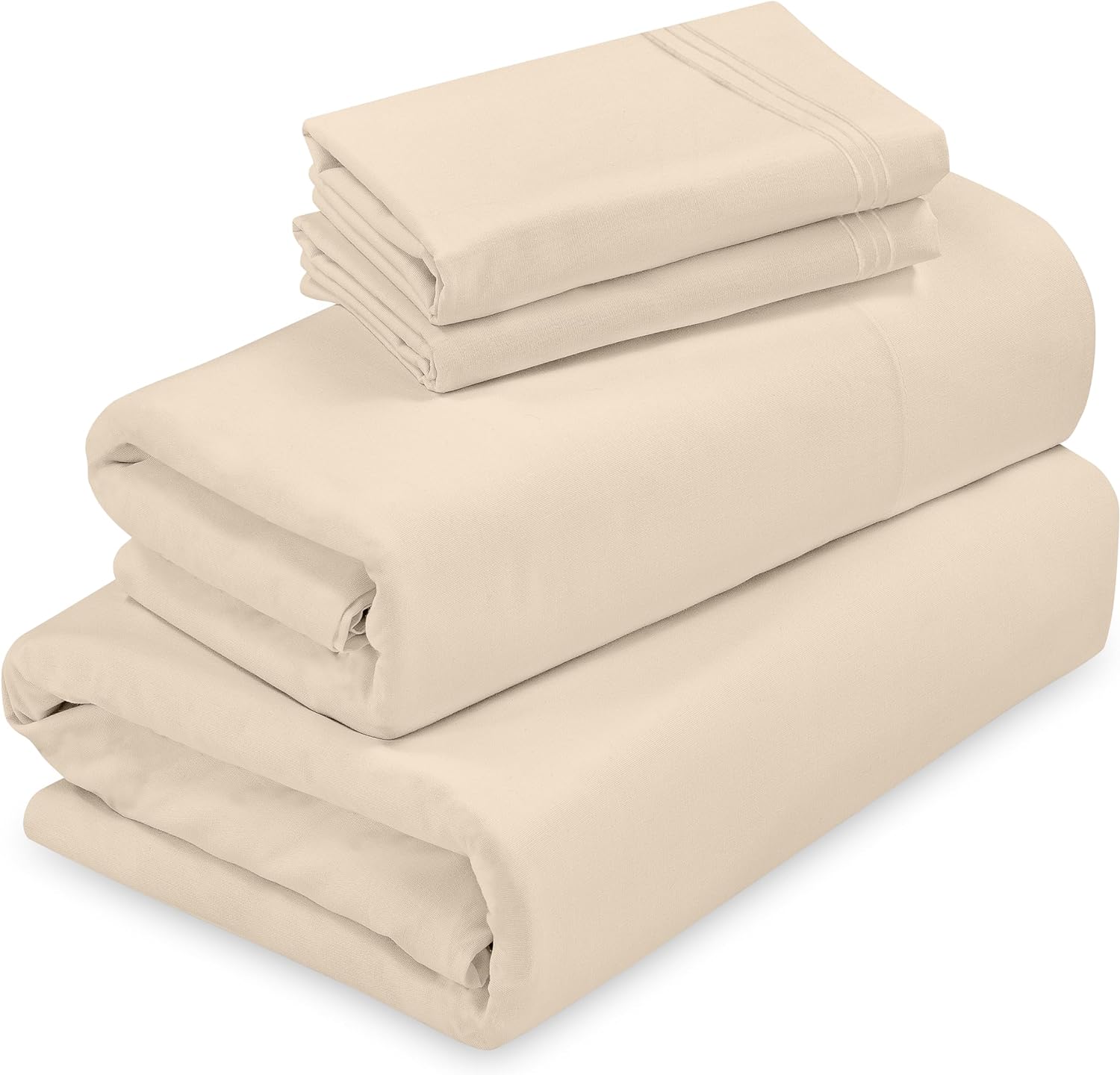 ROYALE LINENS - 4 Piece Queen Bed Sheet - Soft Brushed Microfiber 1800 Bedding Set - 1 Fitted Sheet, 1 Flat Sheet, 2 Pillow Cases - Wrinkle & Fade Resistant Luxury Queen Size Sheet Set (Queen, Sand)